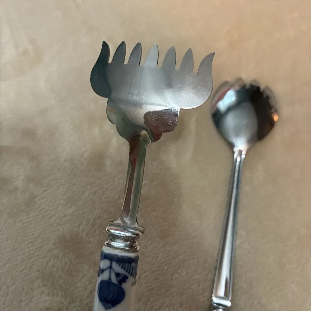 Vintage Prill Sheffield Blue Onion Porcelain Utensils Serving Set Of 3